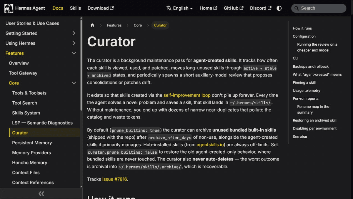 Документация Hermes: страница Curator