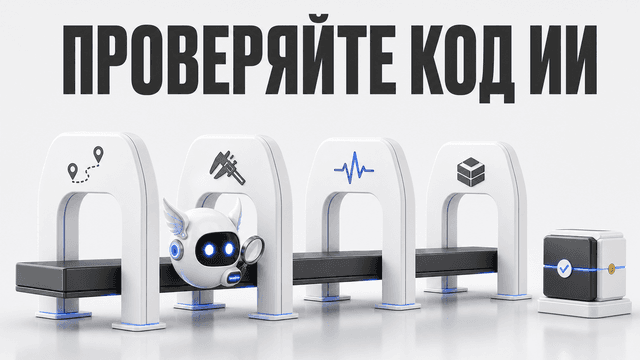 Обложка статьи: Как проверять код, написанный ИИ: plan → edit → test → commit