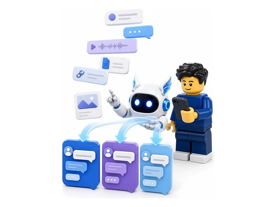 LEGO-сцена Human20: человек ставит задачи личному агенту сообщениями, голосом и файлами